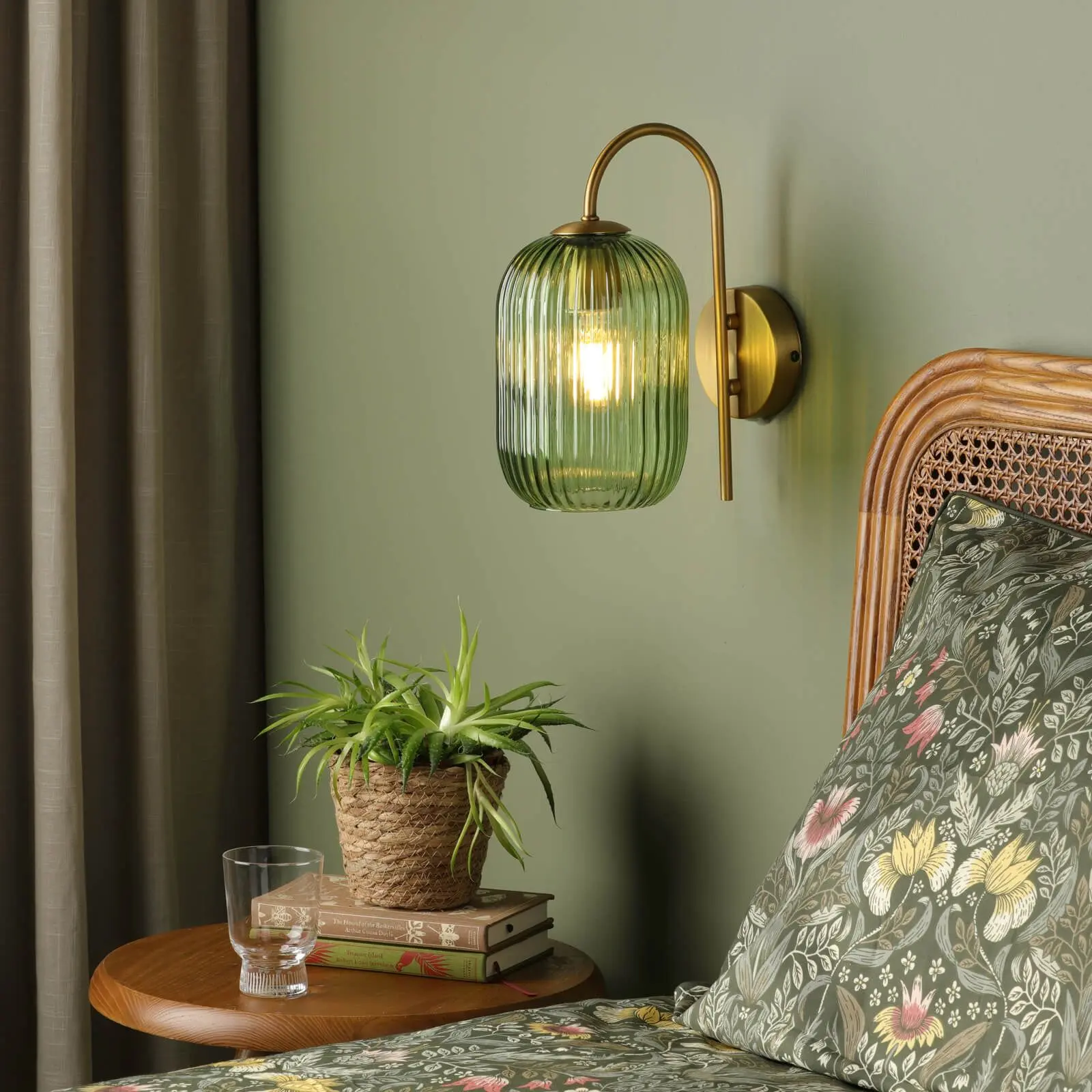 Idra Ages Bronze Wall Light C/W Green Ribbed Shade